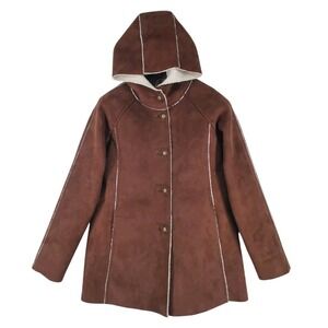 Balcony Bed Faux Suede Sherpa Jacket Coat Womens M Super Star Hooded Brown